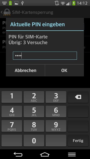 Geben Sie Ihre aktuelle PIN für SIM-Karte ein und wählen Sie OK