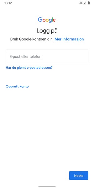 Skriv inn e-postadresse og velg Neste