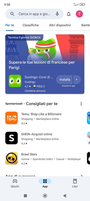 Seleziona la barra di ricerca
