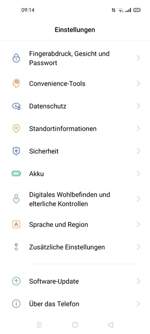 Scrollen Sie und wählen Sie Sicherheit