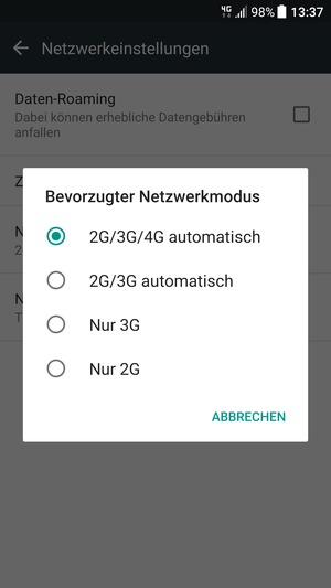 Wählen Sie die gewünschte Option