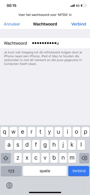 Voer het WiFi-wachtwoord in en selecteer Verbind