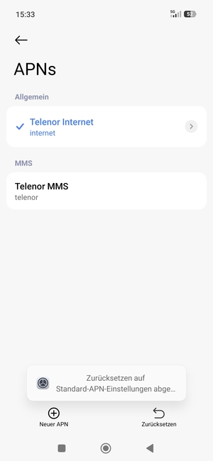 Ihr Handy wird auf Standard-Einstellungen für Internet und MMS zurückgestellt
