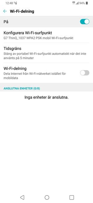 Din telefon har nu ställts in för att kunna användas som ett modem