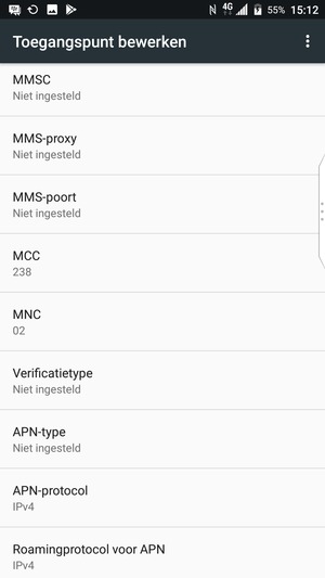 Scroll naar beneden en voer internetgegevens in
