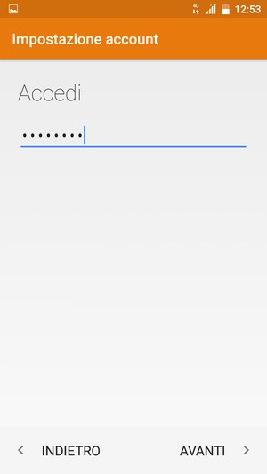 Inserisci la tua password e seleziona AVANTI