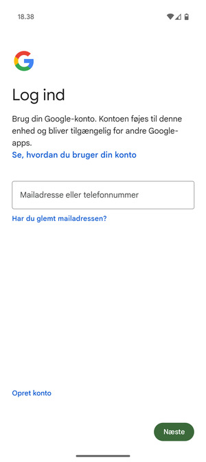 Indtast din e-mailadresse og vælg Næste