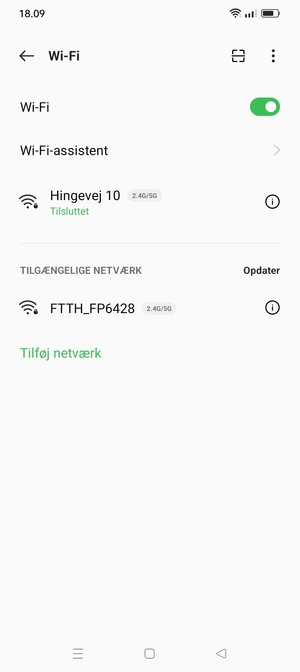 Du er nu tilsluttet Wi-Fi netværket