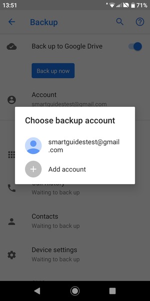 Select your backup account
