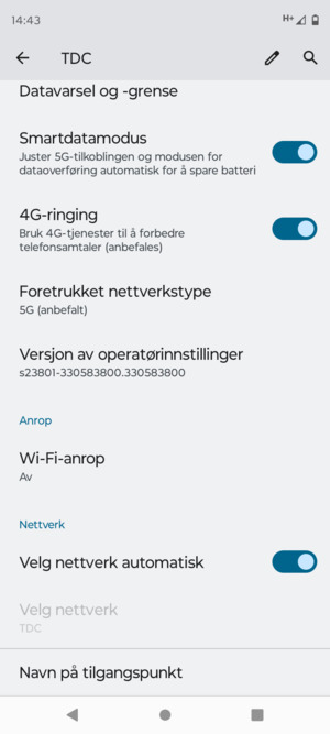 Bla til og velg Foretrukket nettverkstype