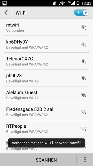 U bent nu verbonden met het WiFi-netwerk