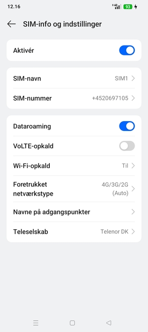 Slå Dataroaming til eller fra