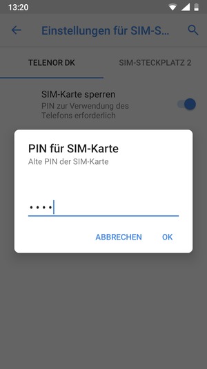 Geben Sie Ihre Aktuelle PIN Ihrer SIM-Karte ein und wählen Sie OK