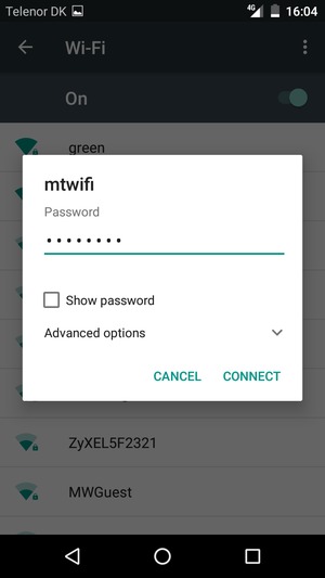 Enter the Wi-Fi password and select CONNECT