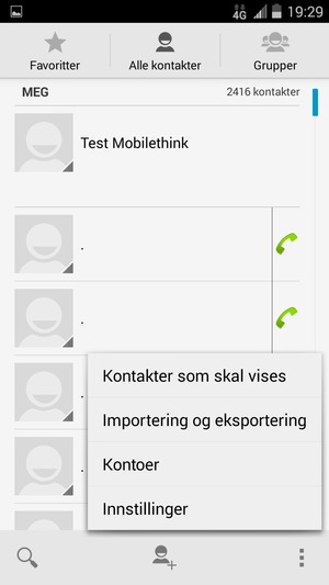 Velg menyknappen og velg Importering og eksportering