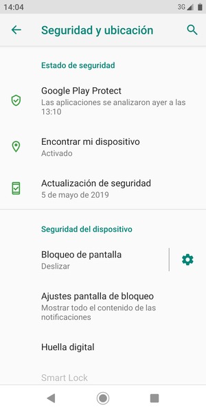 Para activar su bloqueo de pantalla, vaya al menú Seguridad y ubicación y seleccione Bloqueo de pantalla
