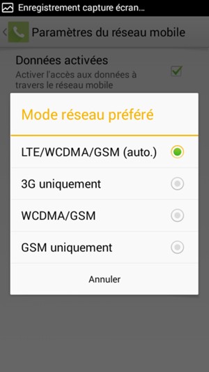 Sélectionnez 2G uniquement / GSM uniquement pour activer la 2G