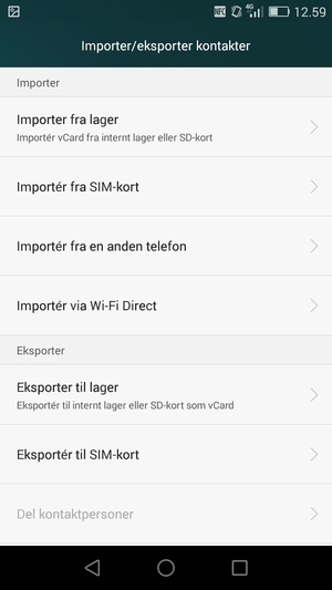 Vælg Importér fra SIM-kort