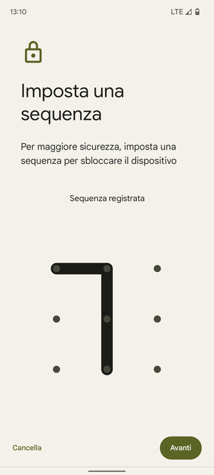 Disegna una sequenza di sblocco e seleziona Avanti