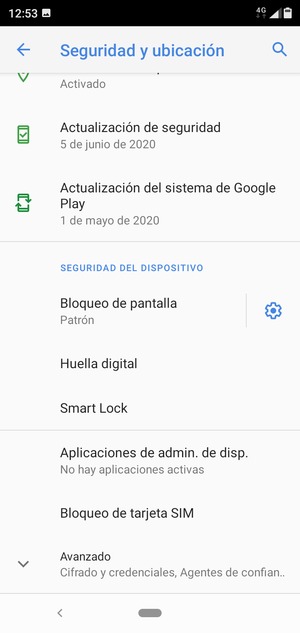 Para cambiar el PIN de la tarjeta SIM, desplácese y seleccione Bloqueo de tarjeta SIM