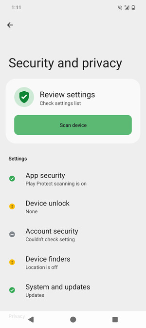 To activate your screen lock, go to the Security and privacy menu and select Device unlock