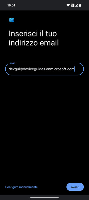 Inserisci il tuo indirizzo email e seleziona Configura manualmente