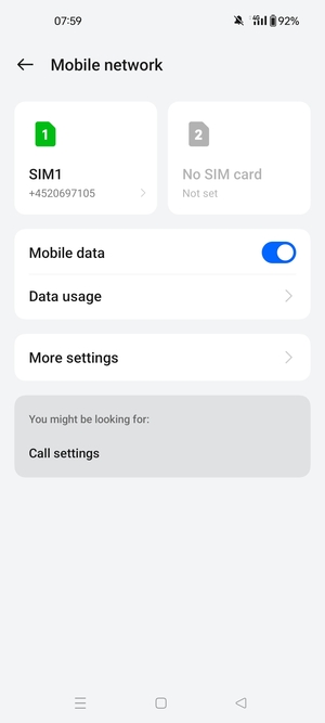 Select SIM1 or SIM2