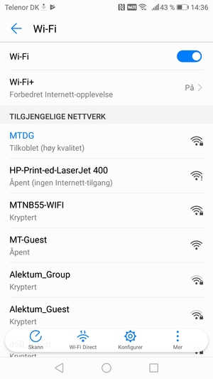 Du er nå koblet til Wi-Fi-nettverket