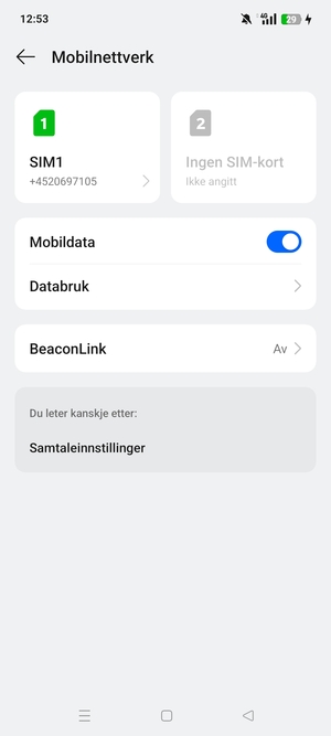 Velg SIM1 eller SIM2