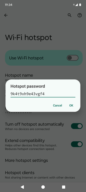Enter a Wi-Fi hotspot password of at least 8 characters and select OK