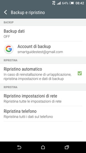 Seleziona Backup dati