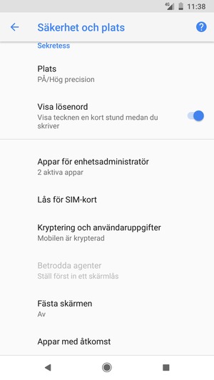 Scrolla till och välj Lås för SIM-kort