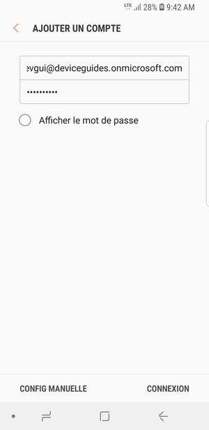 Saisissez votre adresse e-mail et votre mot de passe. Sélectionnez CONFIG MANUELLE