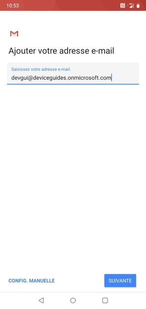 Saisissez votre adresse e-mail et sélectionnez CONFIG. MANUELLE