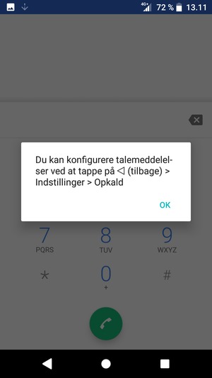 Hvis din telefonsvarer ikke er sat op, vælg OK