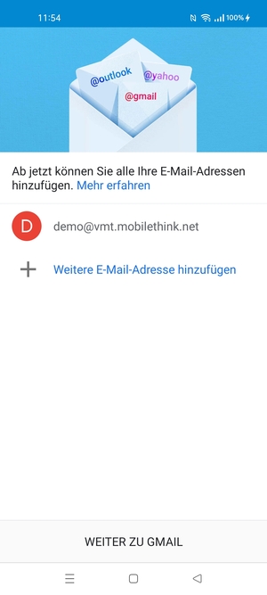 Wählen Sie WEITER ZU GMAIL