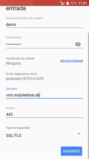 Introduzca Nombre de usuario y la dirección de servidor entrada. Seleccione SIGUIENTE