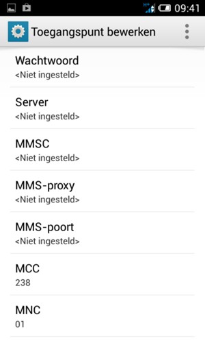 Scroll naar beneden en voer mms-gegevens in