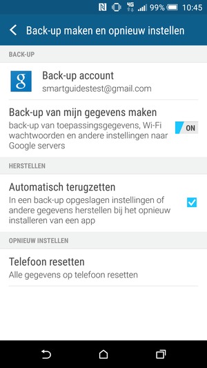Keer terug naar het Instellingen menu