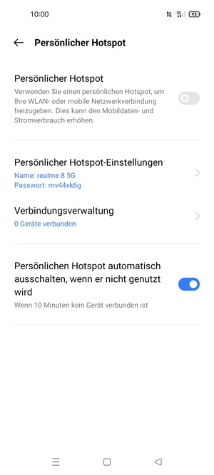 Wählen Sie Persönlicher Hotspot-Einstellungen