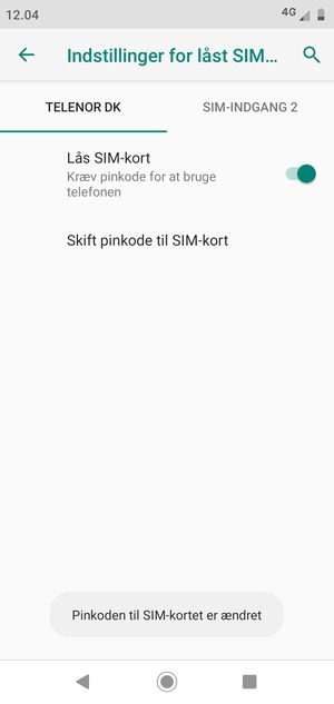 Din Pinkode til SIM-kort er nu ændret