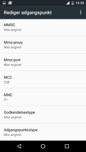 Scroll ned og indtast internet-oplysninger