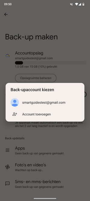 Selecteer uw back-up-account