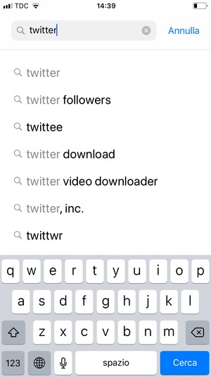 Inserisci il nome dell'app e seleziona Cerca