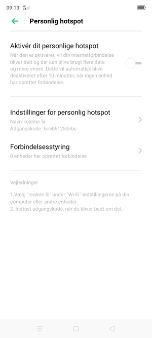 Vælg Indstillinger for personlig hotspot