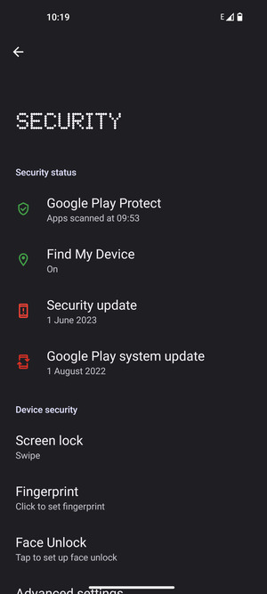 To activate your screen lock, go to the Security menu and select Screen lock