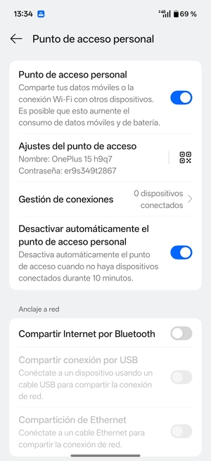 El teléfono ha sido configurado para su uso como módem