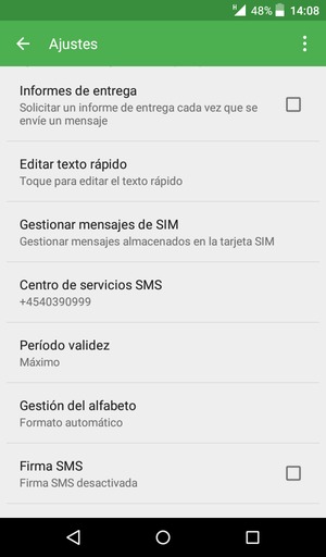Desplácese y seleccione Centro de servicios SMS