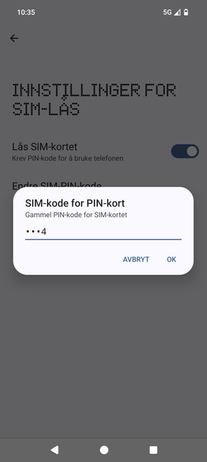 Skriv inn Gammel PIN-kode for SIM-kort og velg OK