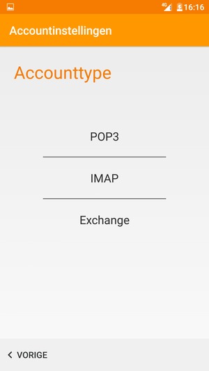 Selecteer POP3 of IMAP